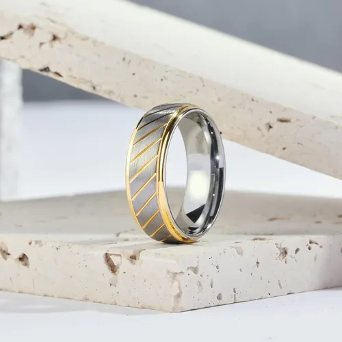Vista 2 de King Will Hammer 8MM Men's Tungsten Ring BlackSilverGoldRose Gold Faceted Finish Tungsten Carbide Wedding Band Stripe Two Tone Rose GoldSilver