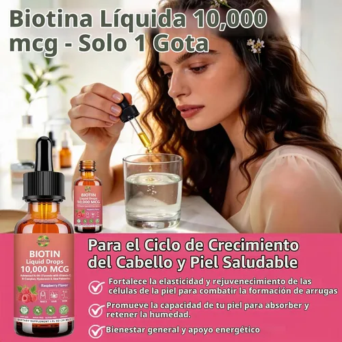 Vista 6 de Pure Biotin 10000mcg Liquid Drop Cabello Piel Y Uñas Vitaminas Apoyo