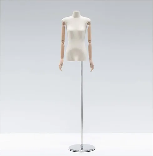 Vista 6 de Women's Mannequin Body Display Stand, Height Adjustable Wedding Dress Display Stand, Unpainted Solid Wood Arms, 3 Styles of Metal Bases for