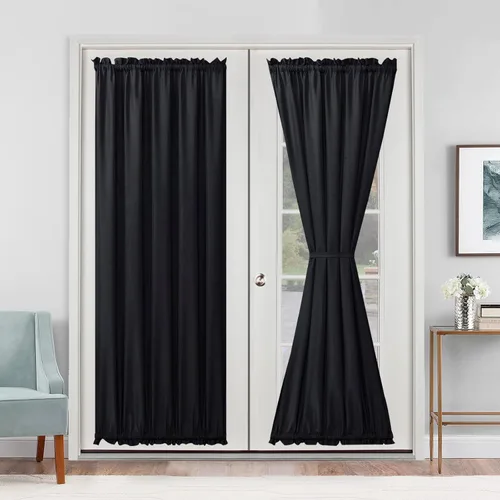 Vista 26 de Hiasan Cortinas francesas para puerta de privacidad, cortina frontal semitransparente con bolsillo para barra para ventana de puerta, 1 panel