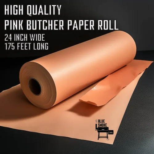 Vista 6 de BLUE SMOKE Rollo de papel de carnicero rosa extra ancho (24 pulgadas x 175 pies), sin encerar, sin recubrimiento, rollo de papel kraft de grado