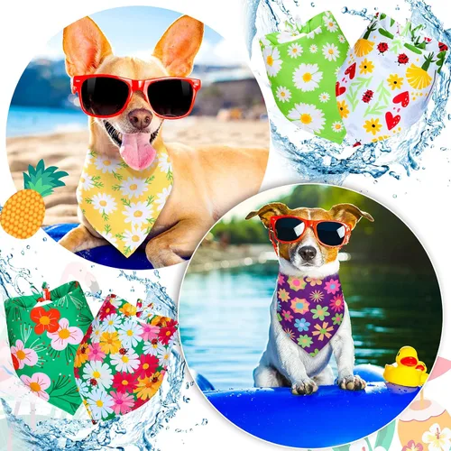 Vista 2 de Weewooday 8 bandanas para perro para verano, estampado de flores, baberos triangulares, bufanda, pañuelo, accesorios para perros, gatos, mascotas