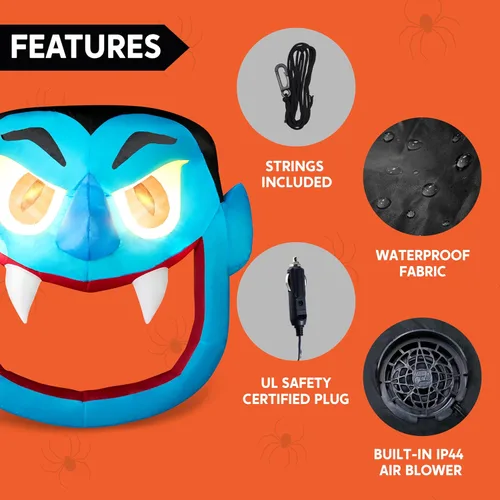 Vista 5 de Joiedomi Decoraciones inflables de Halloween para exteriores, kit de decoración de maletero o auto, vampiro aterrador inflable con LED