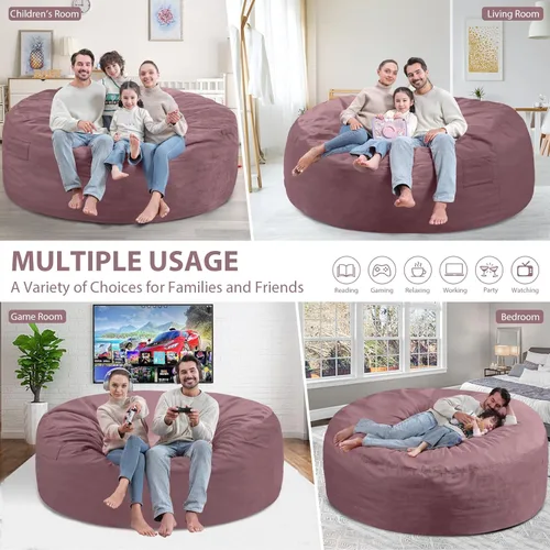 Vista 168 de Puf de 5 pies, puf grande con relleno de espuma viscoelástica, sofá puff esponjoso con funda de terciopelo holandés, puf redondo para sala de estar