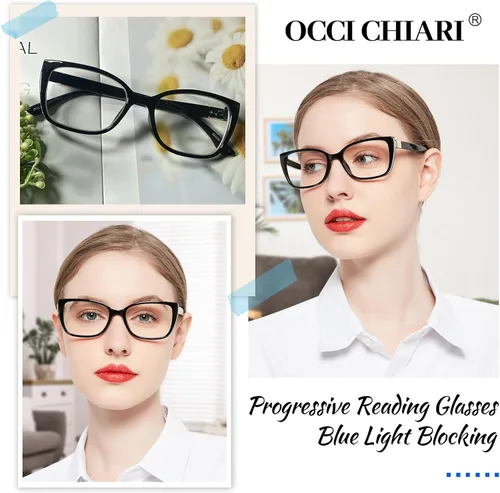 Vista 2 de OCCI CHIARI Gafas de lectura bifocales progresivas para mujer, transición, multifocales, bloqueador azul