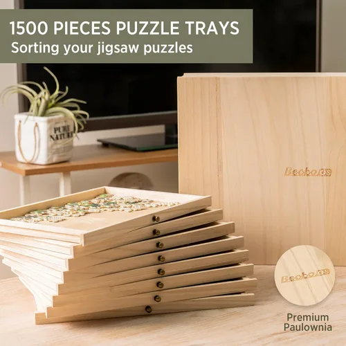 Vista 3 de Becko US Bandejas de clasificación de rompecabezas de madera con diseño de cajón deslizante, 8 clasificadores de rompecabezas para almacenamiento