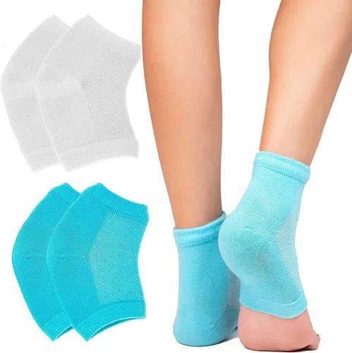 Calcetines hidratantes de talón de gel ventilados unisex día noche dedo del pie abierto cuidado de la piel seca (2P_azulblanco)