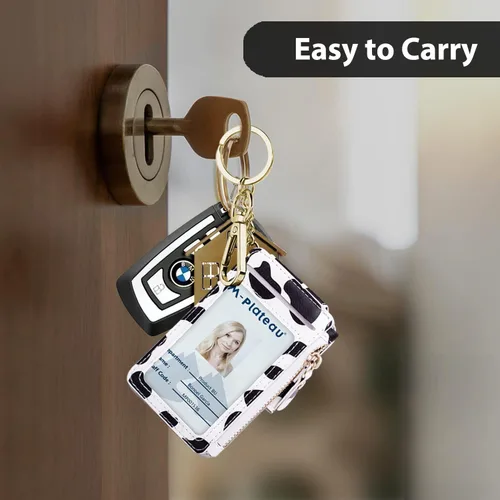 Vista 33 de Cartera con llavero, tarjetero con bloqueo RFID de piel, funda para tarjetas de crédito con cremallera para mujer