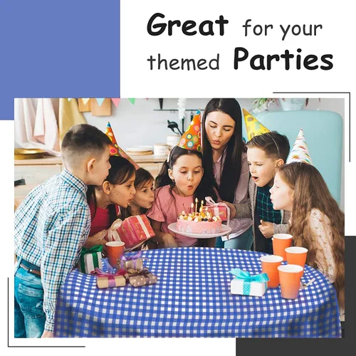 Vista 3 de HSGUS Paquete de 14 manteles rectangulares desechables de plástico de alta calidad a cuadros de 54 x 108 pulgadas, manteles desechables