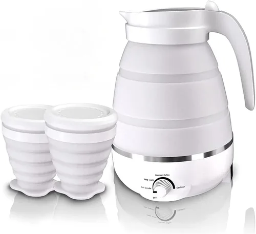 Hervidor de viaje plegable, hervidor eléctrico portátil plegable de silicona de grado alimenticio apto para 110 V -220 V de doble voltaje para té
