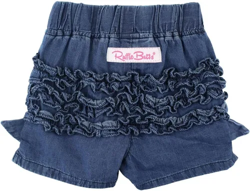 Vista 4 de RuffleButts Pantalones cortos tejidos para bebés y niñas pequeñas con dobladillo con volantes