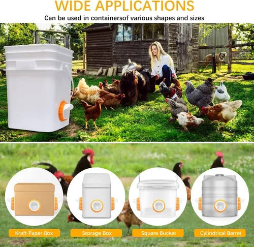 Vista 7 de 8 Chicken Feeder Ports,DIY Poultry Feeder Cups with Lids & Drill Bit,Orange Alimentadores automáticos impermeables del pollo de la gravedad ningún