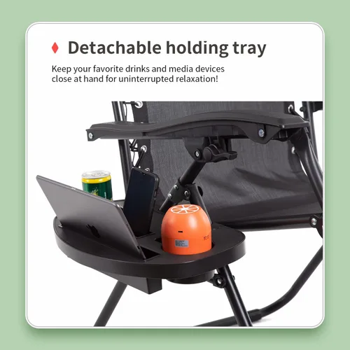 Vista 6 de PayLessHere Juego de 2 sillas de descanso ajustables de gravedad cero, silla de playa plegable con almohada extraíble y soporte para tazas para Negro