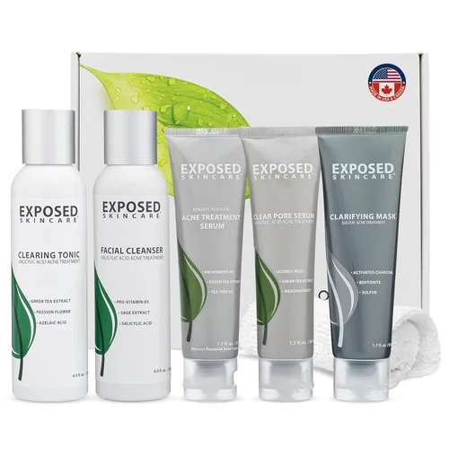 Exposed Skin Care, Kit de tratamiento para el acné con 2.5% de ácido salicílico y 3.5% de peróxido de benzoilo para eliminar el acné de