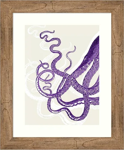 Amanti Art Framed Wall Art Print 24x20 Octopus Tentacles Purple And White by Fab Funky, Beach Wall Art, Vintage Decor, Small Poster Painting Artwork