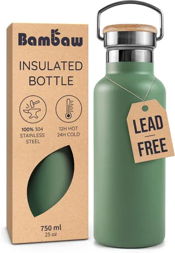 Vista 40 de Bambaw Botella de agua de acero inoxidable de 12 onzas, azul Egeo, 350 ml, de doble pared aislada, a prueba de fugas, apta para lavavajillas, sin BPA