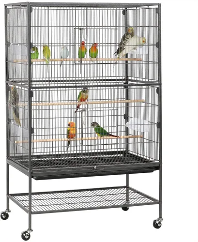 Jaula para pájaros Yaheetech de 132 cm de pie, jaula grande de acero forjado para loros, jaula de vuelo para cacatúas grises africanas, cuáqueros,