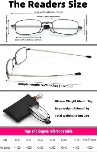 Vista 4 de Folding Reading Glasses, Key Chain Bag Readers Compact Easy Carry Readers Glasses