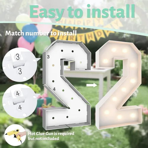 Vista 101 de Marquesina de 3 pies con números iluminados 0, decoración de fiesta, letras grandes iluminadas con bolsa de agua pesada, juego de tablas de espuma