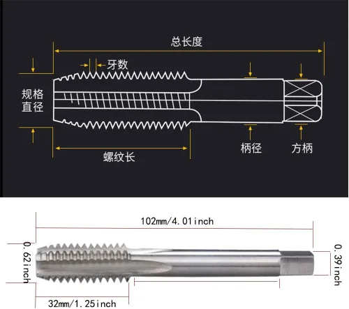 Vista 6 de 5/8 "-11 UNC HSS Juego de llaves y troqueles, 5/8"-11 UNS Macho de rosca de máquina y 5/8"-11 UNS Rosca redonda Die mano derecha
