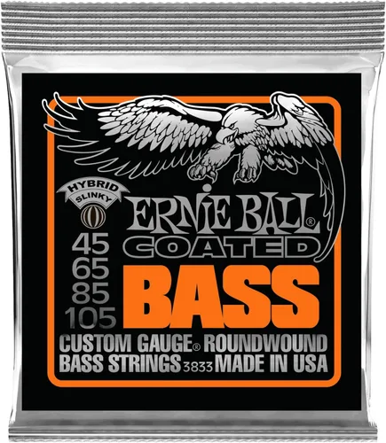 Vista 4 de Ernie Ball Cuerdas de guitarra bajo con revestimiento regular Slinky de 5 cuerdas, calibre 45-130 (P03836)