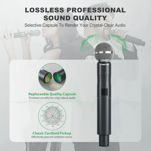 Vista 3 de Phenyx Pro Micrófono inalámbrico profesional, micrófono dinámico UHF de 919.7 MHz, micrófono inalámbrico de metal, transmisor de micrófono de mano