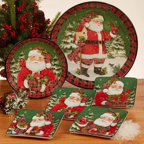 Vista 7 de Certified International Christmas Lodge Santa - Juego de vajilla de 16 piezas, servicio para 4 personas