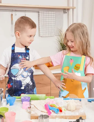 Vista 6 de WERNNSAI Delantales artísticos para cocinar, delantal de pintura para niñas y niños