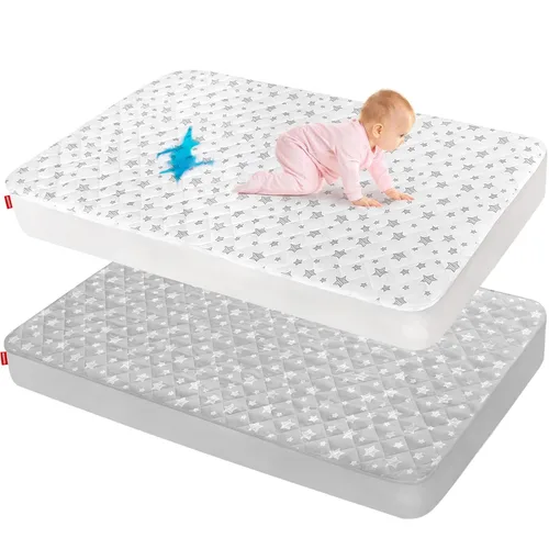 Vista 7 de Paquete de 2 protectores de colchón para cuna, impermeables, acolchados, de 52 x 28 pulgadas, extra suave, transpirable, para cama de niños