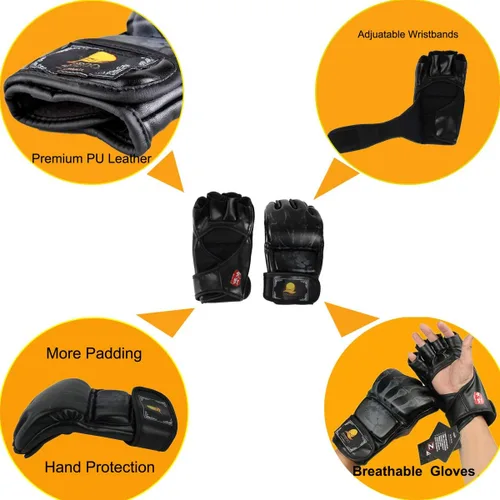 Vista 3 de ZooBoo MMA Gloves, Half-Finger Boxing Fight Gloves MMA Mitts with Adjustable Wrist Band for Sanda Sparring Punching Bag Training