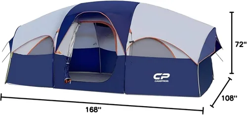 Vista 7 de CAMPROS CP Tent 8 Person Camping Tents, Weather Resistant Family Tent, 5 Large Mesh Windows, Double Layer, Divided Curtain for Separated Room