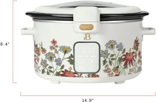 Vista 6 de Olla de cocción lenta programable de 4 cuartos con tapa con bisagras, pantalla táctil, múltiples ajustes de calor, ideal para comidas familiares