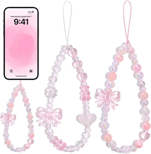 Vista 16 de 4 piezas de lindos encantos para teléfono con estilo Y2K, correa de muñeca para celular con cuentas brillantes, oso, cruz, corazón, accesorios