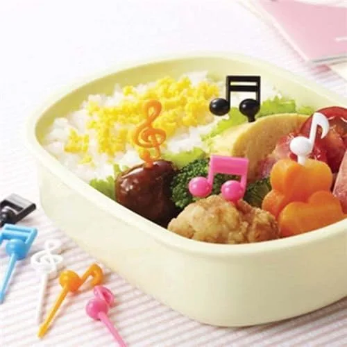 Vista 3 de Notas musicales picks de comida blanco negro para Bento Box Lunch Box