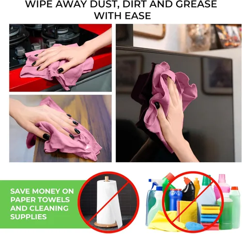 Vista 3 de TILO - Paño de limpieza de microfibra, 19 x 13 pulgadas, ultraabsorbente, sin rayas, sin pelusas, paño de pulido reutilizable para polvo, grasa, Rosa