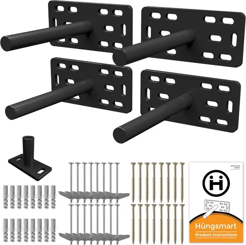 Vista 15 de Juego de 4 soportes para estantes flotantes de servicio pesado (placa base de 1/4 de pulgada de grosor) de acero dulce pintado en negro/soporte