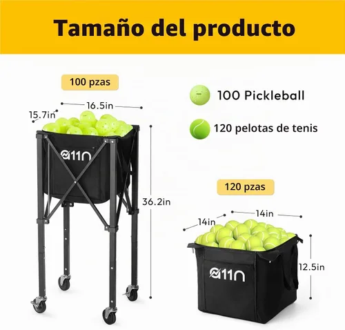 Vista 3 de A11N SPORTS Pickleball & Tennis Ball Hopper with Wheels, Foldable Cart Rolling Ball Caddy with Accessory Pockets and a Folding Frame for Serving