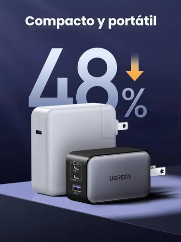 Vista 4 de UGREEN Nexode Cargador de pared GaN USB C de 65W, adaptador de corriente compacto plegable de 3 puertos y carga rápida para iPhone serie 17/16/15