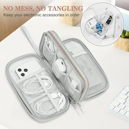 Vista 230 de FYY Organizador para accesorios electrónicos, para viajes, para cables, celular y cargadores, estuche portátil, impermeable, doble capa, bolsa