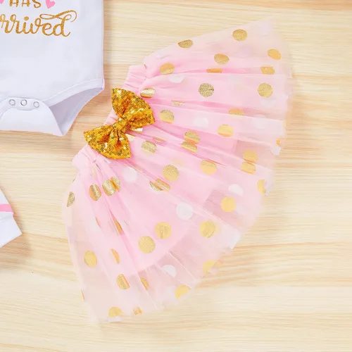 Vista 6 de Conjunto de ropa para bebé recién nacida con estampado de letras, falda tutú, diadema, calentador de leggings, ropa para llegar a casa