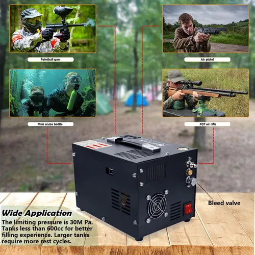 Vista 7 de Compresor de Aire PCP, Convertidor de Potencia Incorporado, Portátil 4500Psi/30Mpa, Libre de Agua/Aceite, Bomba de Aire para Tanque de Paintball