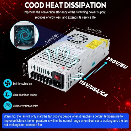 Vista 5 de VAYALT 24V 25A 600W Fuente de alimentación conmutada CC, transformador conmutado universal regulado AC 110V220V a CC 24V, fuente de alimentación
