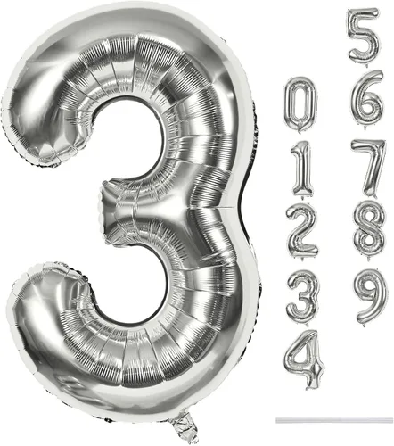 Vista 58 de Globos beige de 40 pulgadas con números grandes 3, globos de helio de dígito 3 de color blanco marfil autoinflables para terceras niñas, globos