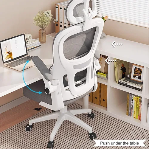 Vista 3 de Ergonomic Swivel Gaming Chair High Back Mesh Computer Desk Office Chair with Flip-Up Armrests and Elastic Lumbar Support, Space-Saving Design for