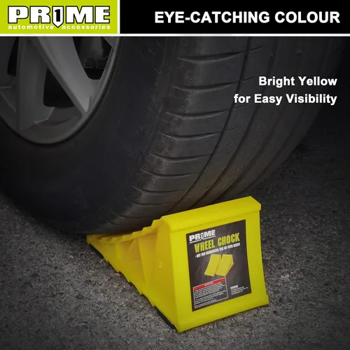 Vista 9 de PR1ME - Cuñas de rueda con base antideslizante para RV y remolque. Paquete de 2 calcetas de ruedas resistentes con amarillo brillante. Tapones