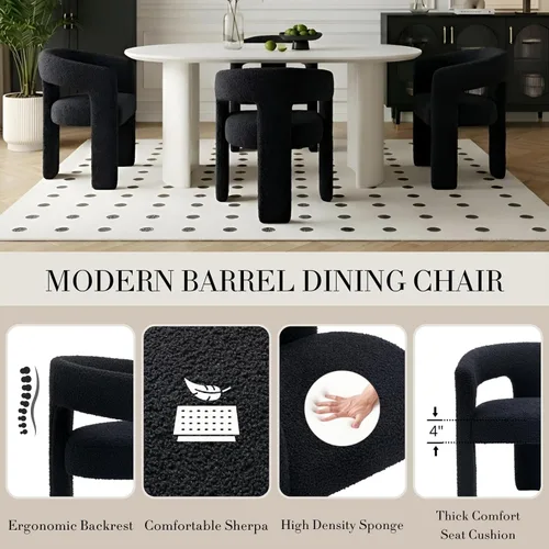 Vista 4 de Silla de Comedor Moderna Sherpa Tipo Barril Tapizada en Pelo Sintético para Comedor con Brazo Silla Auxiliar de Acento Cómoda para Cocina/Sala