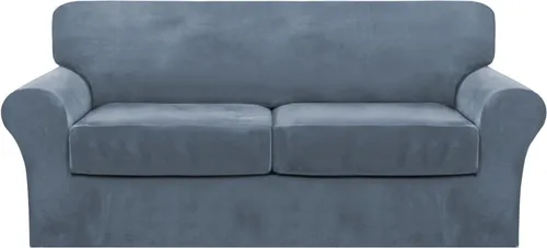 Vista 55 de FantasDecor Fundas de terciopelo para sofá de 2 piezas para sala, con cojín individual, protector elástico de muebles para mascotas, lavable a Negro