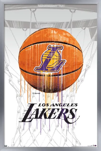 Vista 9 de Trends International NBA Los Angeles Lakers - Póster de pared Drip Ball 20, 14.725 x 22.375 pulgadas, versión enmarcada de madera de granero
