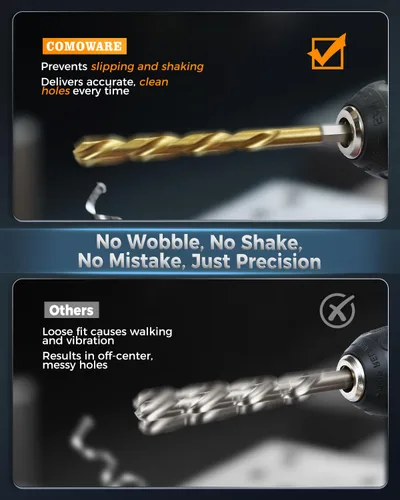 Vista 6 de COMOWARE Juego de brocas de impacto – Juego de 21 brocas hexagonales de titanio HSS de cambio rápido para madera, plástico, aleación de aluminio