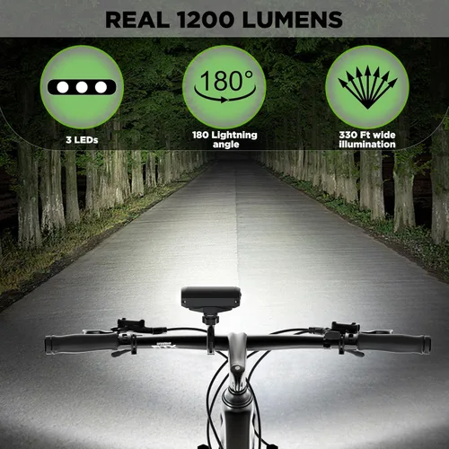 Vista 2 de Luces de bicicleta superbrillantes para conducción nocturna, luz frontal recargable por USB, 4 modos de luz de bicicleta de montaña con función